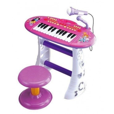 Set orga cu scaunel si microfon pentru fetite Little Princess