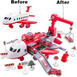 Avion cargo pentru copii simulator transport cu sunete si lumini Rosu