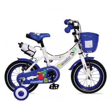Bicicleta pentru baieti cu roti ajutatoare si cosulet 12 inch Blue 1281