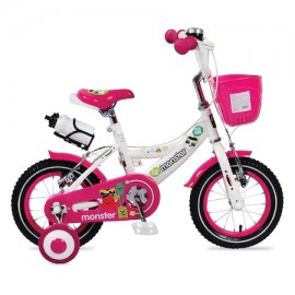Bicicleta pentru fetite cu roti ajutatoare si cosulet 12 inch Pink 1281