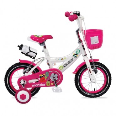 Bicicleta pentru fetite cu roti ajutatoare si cosulet 12 inch Pink 1281