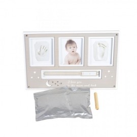 Tablou cu rama foto si 2 amprente, cu plastilina, tip mulaj maini si picioare, pentru copii mici/bebe