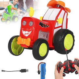 Tractor saritor, cu telecomanda, cu lumini si muzica vesela rosu