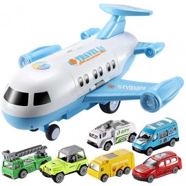 Avion cargo pentru copii cu 6 masinute- bleu