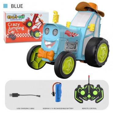 Tractor saritor, cu telecomanda, cu lumini si muzica vesela Bleu